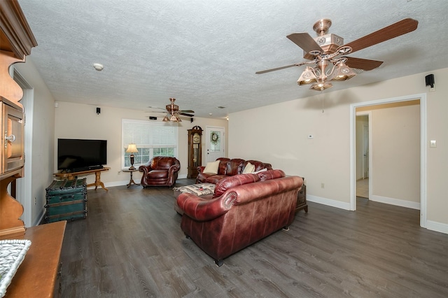 505 Sage Brush Dr, Somerville, TX 77879 - living area featuring a ceiling fan, dark wood finished floors, and a textured ceiling