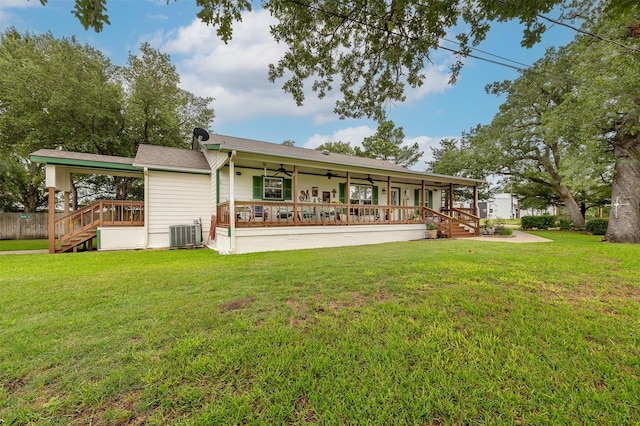 505 Sage Brush Dr, Somerville, TX 77879 - back of property with ceiling fan, a porch, and a lawn