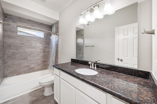 14910 High Meadow Ln, Baytown, TX 77523 - full bath featuring shower / bathtub combination with curtain, vanity, and wood finished floors