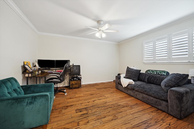 5940 Woodway Place Ct, Houston, TX 77057 - office with wood finished floors, crown molding, and a ceiling fan