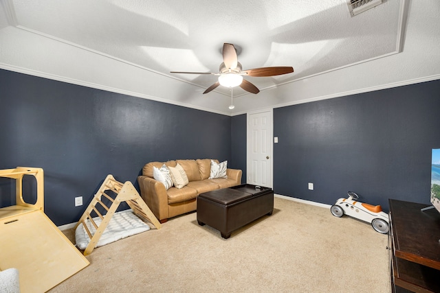 9727 Godstone Ln, Spring, TX 77379 - living room with carpet floors and ceiling fan