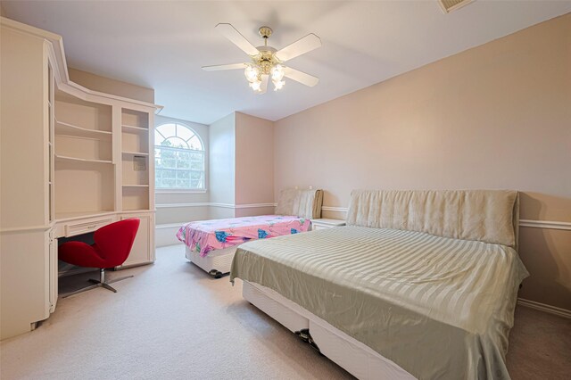 3665 Maranatha Dr, Sugar Land, TX 77479 - bedroom with light carpet, ceiling fan, and vaulted ceiling