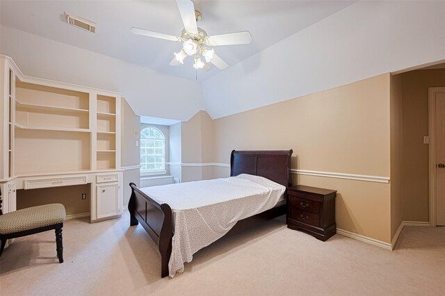 3665 Maranatha Dr, Sugar Land, TX 77479 - bedroom with light colored carpet, a ceiling fan, and lofted ceiling