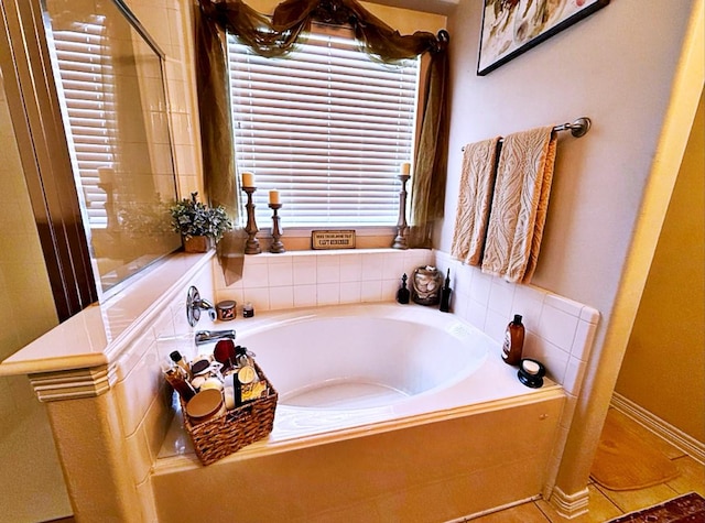 8010 N Tarrytown Crossing Dr, Conroe, TX 77304 - bathroom with a bath, a shower with door, and tile patterned flooring