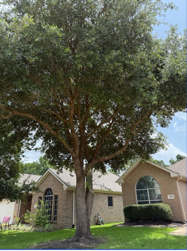 8010 N Tarrytown Crossing Dr, Conroe, TX 77304 - view of front facade with brick siding, a front yard, and a shingled roof