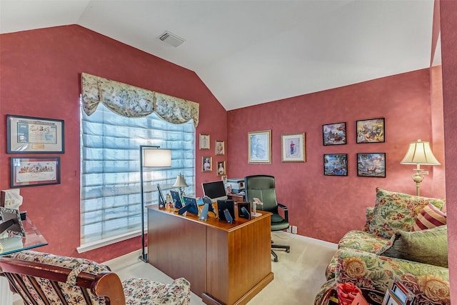 19318 Kristen Pine Dr, Humble, TX 77346 - carpeted home office with vaulted ceiling