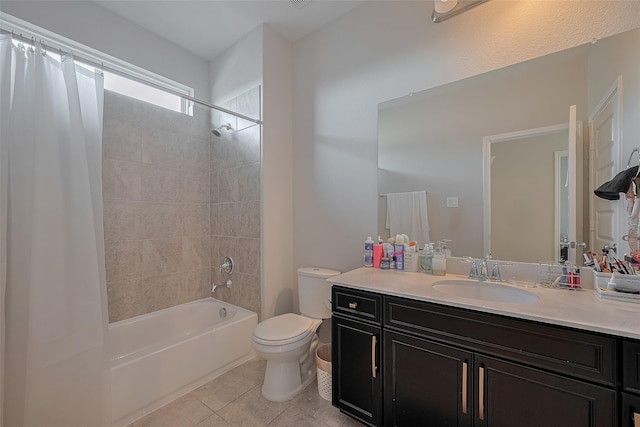 11527 Taagan Ln, Richmond, TX 77407 - bathroom with shower / bath combo with shower curtain, vanity, and tile patterned flooring