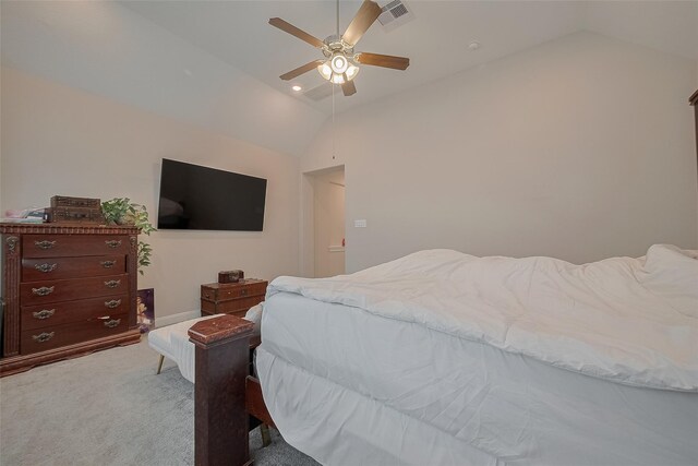 11527 Taagan Ln, Richmond, TX 77407 - bedroom with lofted ceiling, light colored carpet, and a ceiling fan