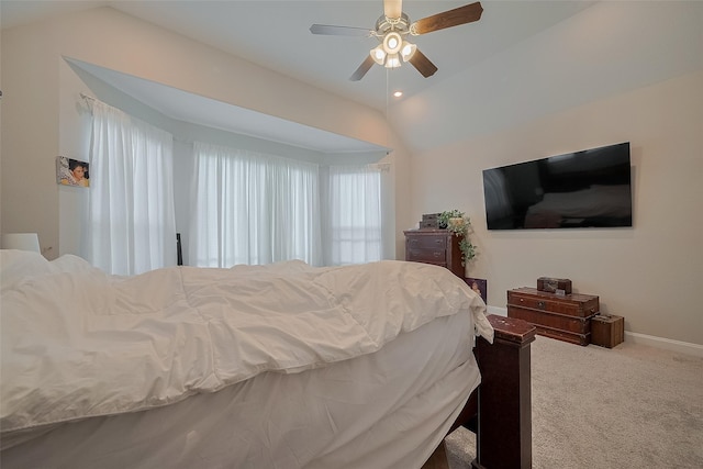 11527 Taagan Ln, Richmond, TX 77407 - bedroom featuring vaulted ceiling, carpet flooring, and a ceiling fan