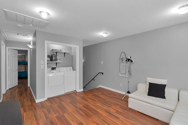 5822 Santa Bernadetta, Houston, TX 77017 - unfurnished room featuring wood finished floors, independent washer and dryer, attic access, and an upstairs landing
