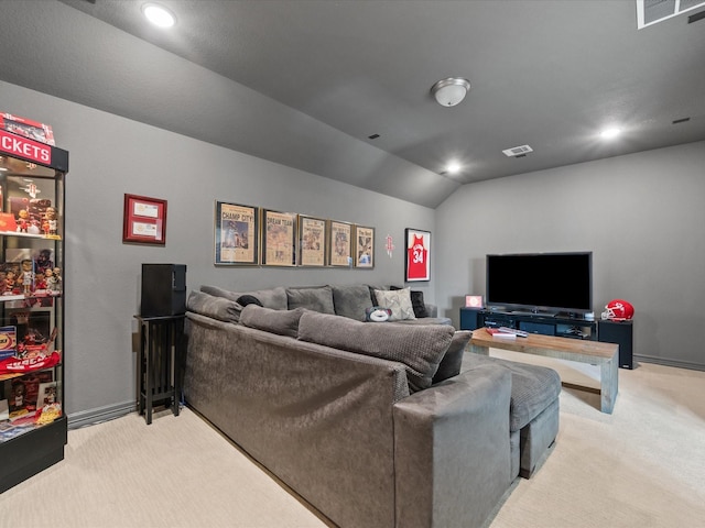 10814 Avery Arbor Ln, Cypress, TX 77433 - living area with carpet, vaulted ceiling, and recessed lighting