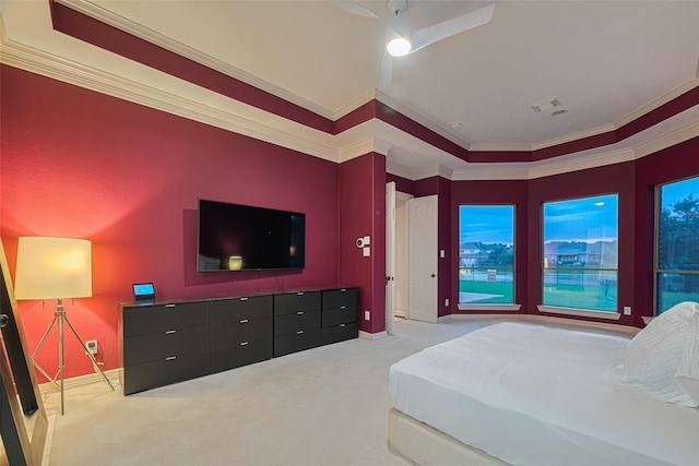 8707 Crossriver Ln, Houston, TX 77095 - bedroom with carpet, crown molding, and a ceiling fan