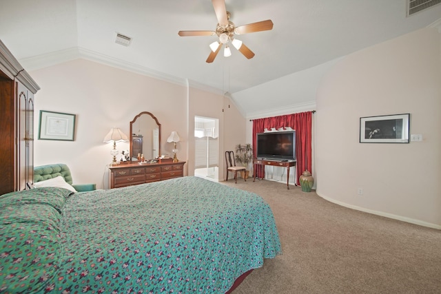 1512 Pine Ridge Ln, Pearland, TX 77581 - carpeted bedroom featuring lofted ceiling and ceiling fan