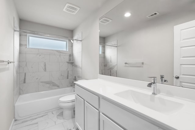 11110 Crocus Dr, Houston, TX 77044 - full bath with vanity, tub / shower combination, recessed lighting, and marble look tiles