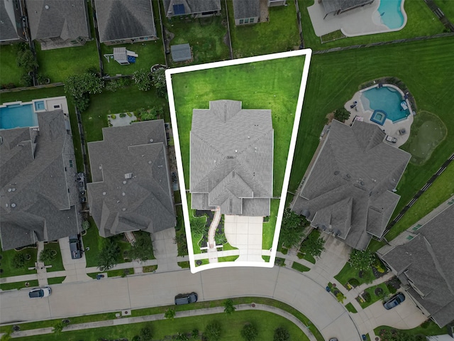 19415 Maifest Dr, Cypress, TX 77433 - aerial view of residential area featuring a pool area and property parcel outlined