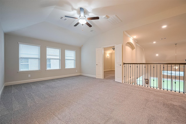 19415 Maifest Dr, Cypress, TX 77433 - unfurnished room with ceiling fan, carpet, and lofted ceiling