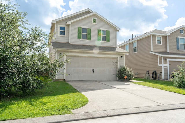 1119 Grassy View Dr, Houston, TX 77073 - traditional-style house with a garage, concrete driveway, a front yard, and a shingled roof