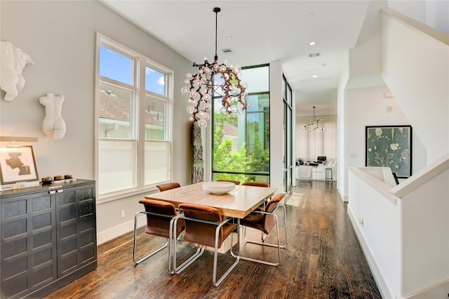 5007 Dickson St, Houston, TX 77007 - dining room featuring dark wood-type flooring, a chandelier, and recessed lighting