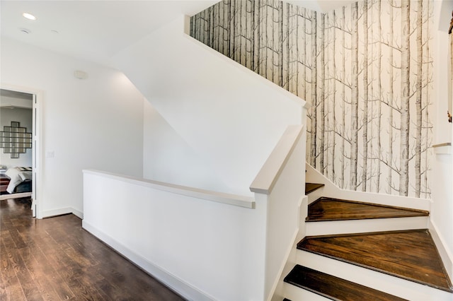 5007 Dickson St, Houston, TX 77007 - stairway with wood finished floors and recessed lighting