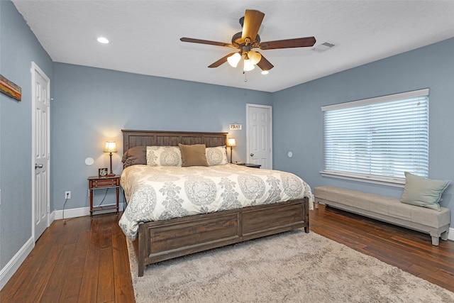 3926 Lavender St, Houston, TX 77026 - bedroom with hardwood / wood-style floors, ceiling fan, and recessed lighting