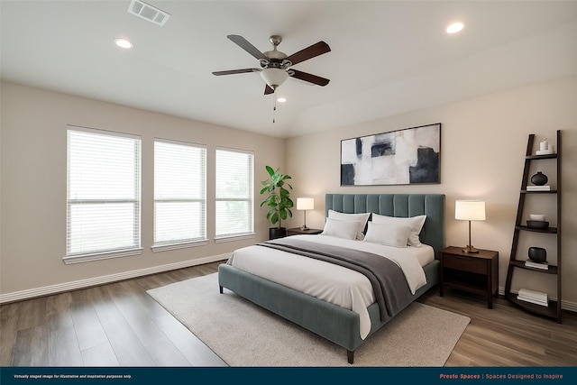 3053 Peterson Cir, Bryan, TX 77802 - bedroom featuring wood finished floors, recessed lighting, and a ceiling fan