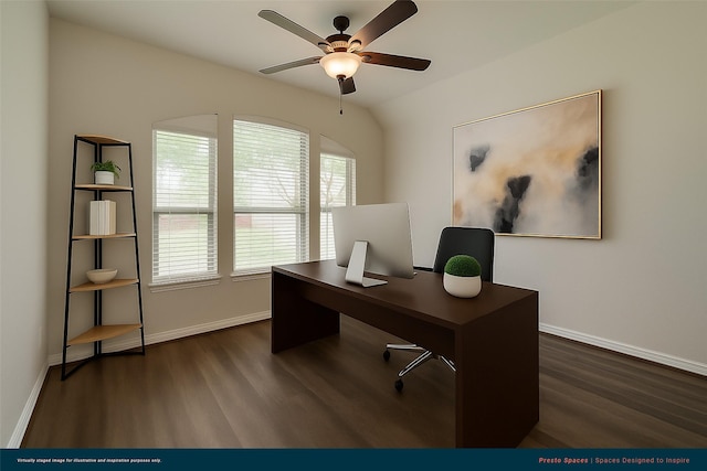 3053 Peterson Cir, Bryan, TX 77802 - office with dark wood-type flooring and ceiling fan
