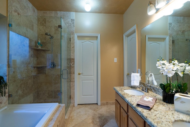 22110 Nobles Crossing Dr, Spring, TX 77373 - bathroom with a stall shower, double vanity, a bath, and tile patterned flooring