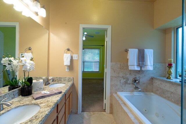 22110 Nobles Crossing Dr, Spring, TX 77373 - bathroom featuring tile patterned floors, double vanity, and a jetted tub