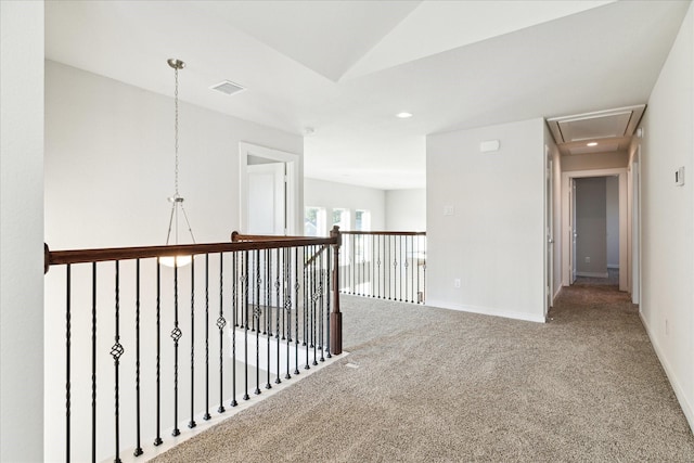 7838 Ruth Ravine Ct, Spring, TX 77379 - corridor featuring attic access, carpet flooring, and recessed lighting