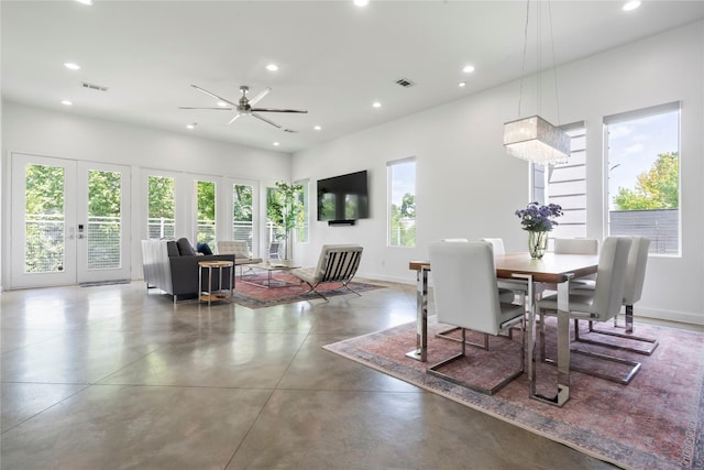 543 Threlkeld St, Houston, TX 77007 - dining space featuring recessed lighting, ceiling fan, and concrete flooring