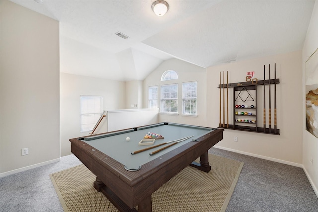 2439 Chuckberry St, Houston, TX 77080 - game room with lofted ceiling, carpet, and billiards
