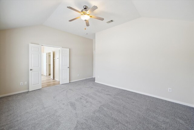2439 Chuckberry St, Houston, TX 77080 - unfurnished bedroom featuring vaulted ceiling, carpet flooring, and a ceiling fan