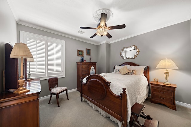 1310 Whispering Pines Dr, Houston, TX 77055 - bedroom featuring light colored carpet, ornamental molding, and a ceiling fan