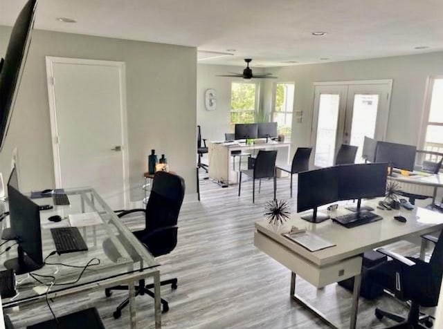3359 Ozark St, Houston, TX 77021 - home office with french doors, light wood-type flooring, and a ceiling fan