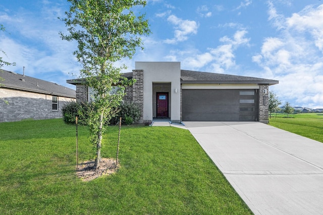29506 Hartman Holw, Katy, TX 77494 - contemporary house with driveway, an attached garage, a front yard, and stucco siding