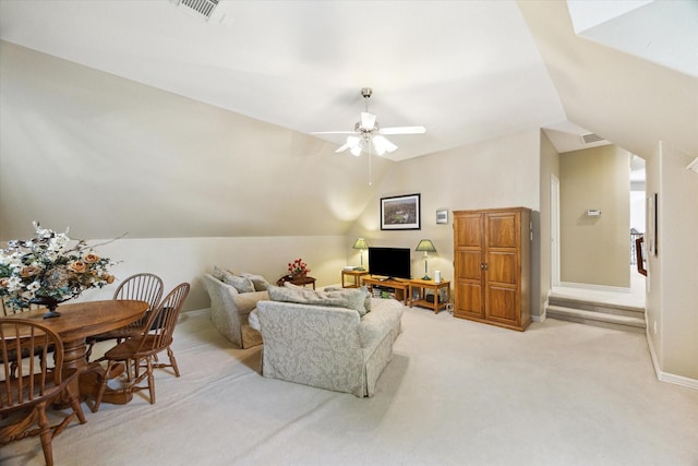 15410 Stable Star Cir, Cypress, TX 77429 - living area with light colored carpet, vaulted ceiling, and ceiling fan