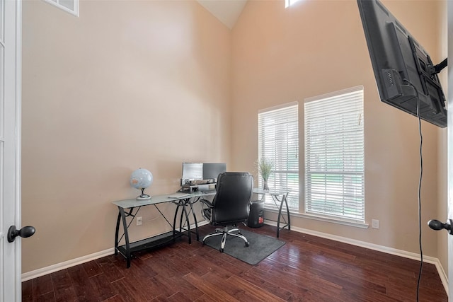 4311 Walden Terrace Ln, Humble, TX 77396 - office featuring wood finished floors and lofted ceiling