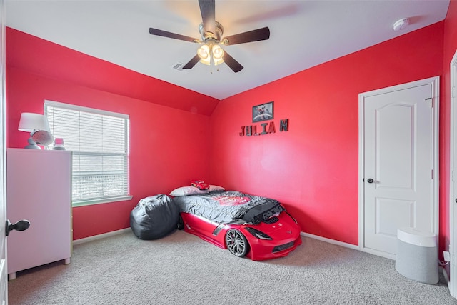 4311 Walden Terrace Ln, Humble, TX 77396 - carpeted bedroom with lofted ceiling and ceiling fan