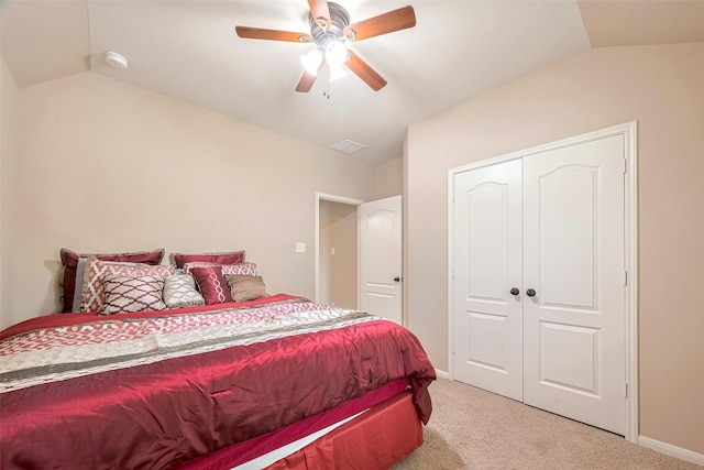 4311 Walden Terrace Ln, Humble, TX 77396 - carpeted bedroom featuring lofted ceiling, a closet, and ceiling fan