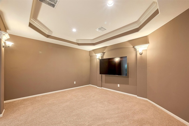 4311 Walden Terrace Ln, Humble, TX 77396 - carpeted empty room with crown molding, a tray ceiling, and recessed lighting