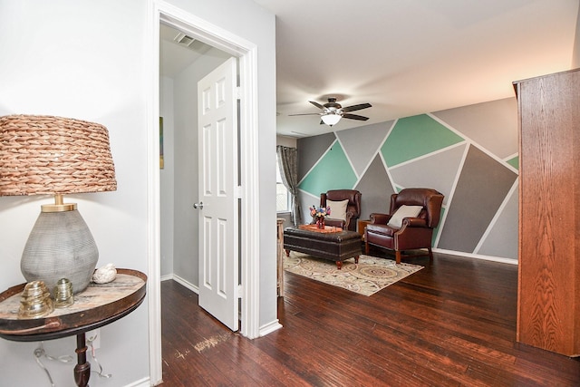 2424 Charleston St Unit D, Houston, TX 77021 - sitting room with hardwood / wood-style flooring and ceiling fan