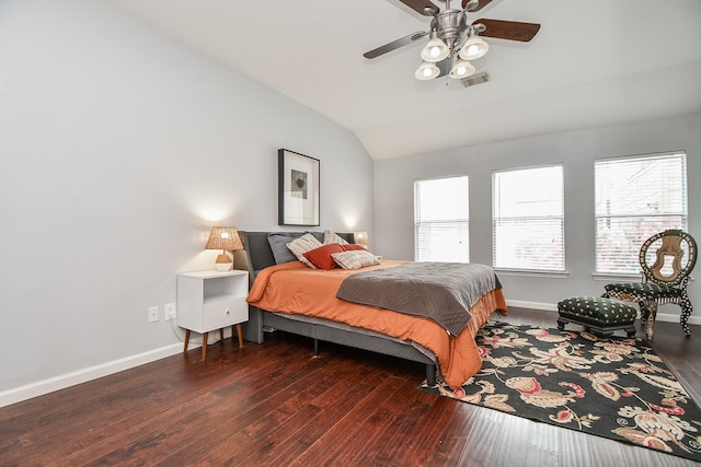 2424 Charleston St Unit D, Houston, TX 77021 - bedroom featuring lofted ceiling, wood-type flooring, and a ceiling fan