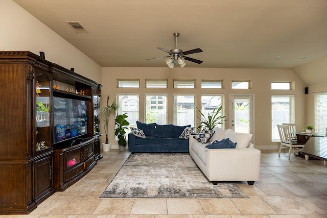 4015 Teramo Ln, Katy, TX 77493 - living area featuring a ceiling fan and stone tile floors