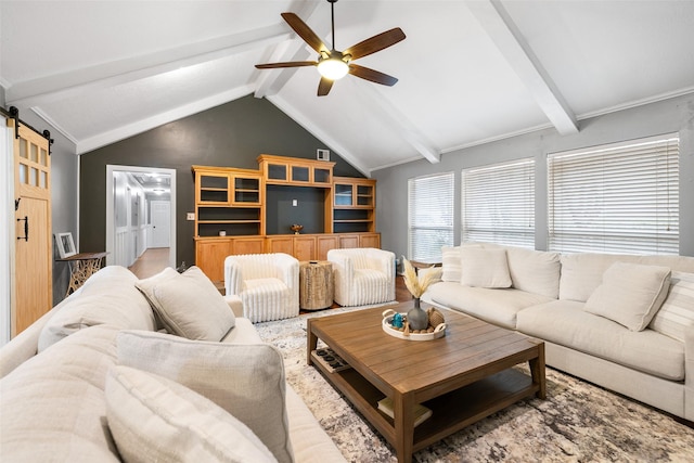 6702 Seinfeld Ct, Houston, TX 77069 - living room with a ceiling fan and a barn door