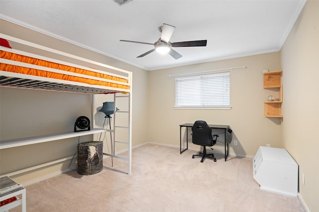 6702 Seinfeld Ct, Houston, TX 77069 - home office with carpet flooring, ceiling fan, and ornamental molding