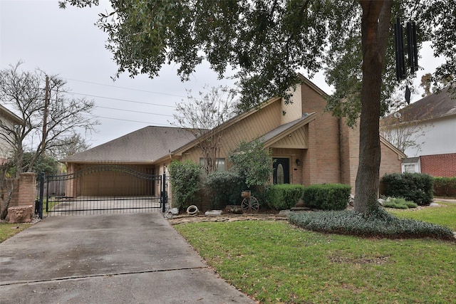 6702 Seinfeld Ct, Houston, TX 77069 - view of front of home featuring a gate, driveway, an attached garage, brick siding, and a front lawn