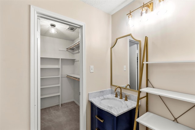 1112 Bering Dr Unit 47, Houston, TX 77057 - bathroom featuring a textured ceiling, vanity, and a spacious closet