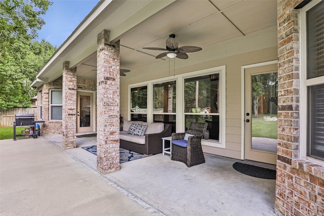 1018 N Commons View Dr, Houston, TX 77336 - view of patio / terrace featuring ceiling fan and an outdoor living space