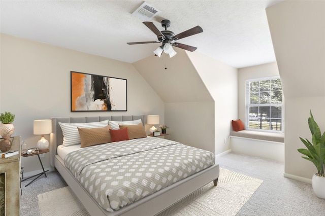 1018 N Commons View Dr, Houston, TX 77336 - bedroom with carpet flooring, vaulted ceiling, and ceiling fan