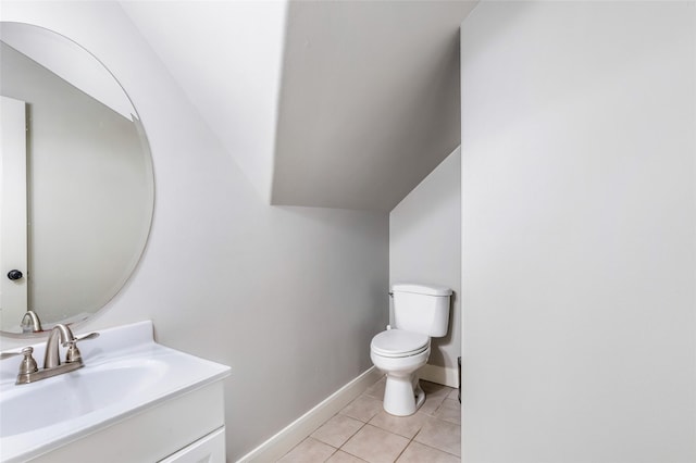 1018 N Commons View Dr, Houston, TX 77336 - half bathroom featuring tile patterned floors, vanity, and lofted ceiling